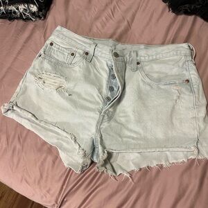 LEVIS Light Blue Distressed Denim Shorts
